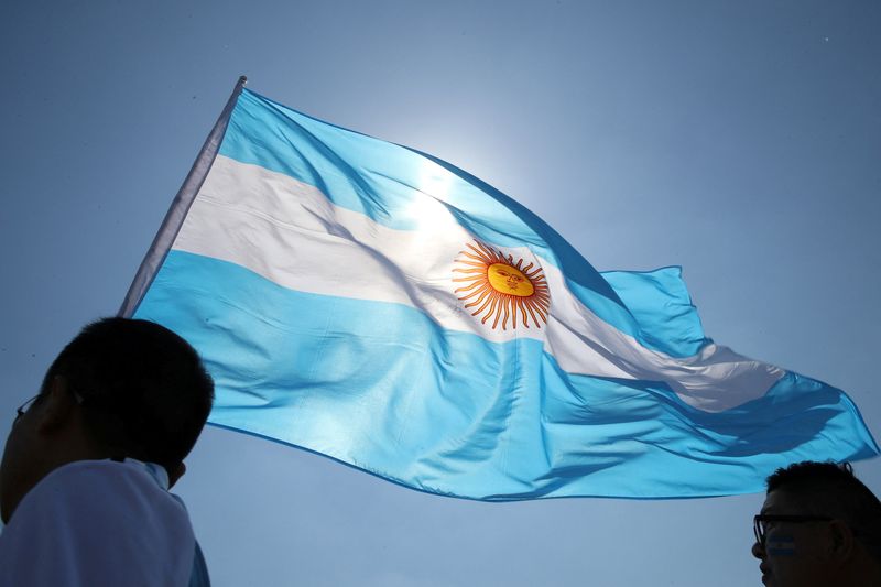 &copy; Reuters. مشجع يحمل العلم الأرجنتيني قبل مباراة للأرجنيتن في موسكو. صورة من أرشيف رويترز.