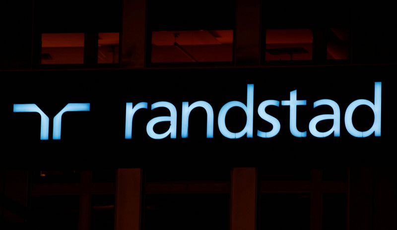 &copy; Reuters. FILE PHOTO: The logo of personnel service provider Randstad is seen at an office building in Zurich, Switzerland October 2, 2018.  REUTERS/Arnd Wiegmann