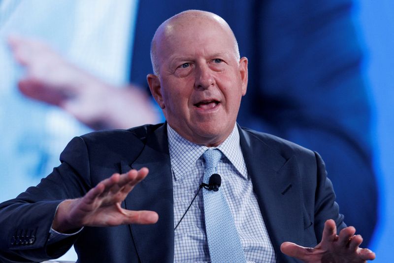 &copy; Reuters. FILE PHOTO: David Solomon, Chairman and CEO of Goldman Sachs, speaks at the 2022 Milken Institute Global Conference, in Beverly Hills, California, U.S., May 2, 2022.  REUTERS/Mike Blake/File Photo
