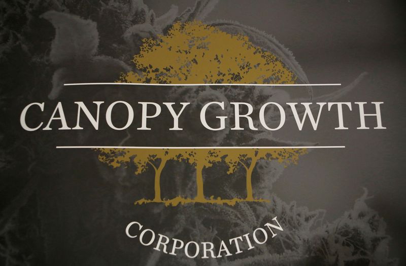 &copy; Reuters. FILE PHOTO: A sign featuring Canopy Growth Corporation's logo is pictured at their facility in Smiths Falls, Ontario, Canada, January 4, 2018. REUTERS/Chris Wattie