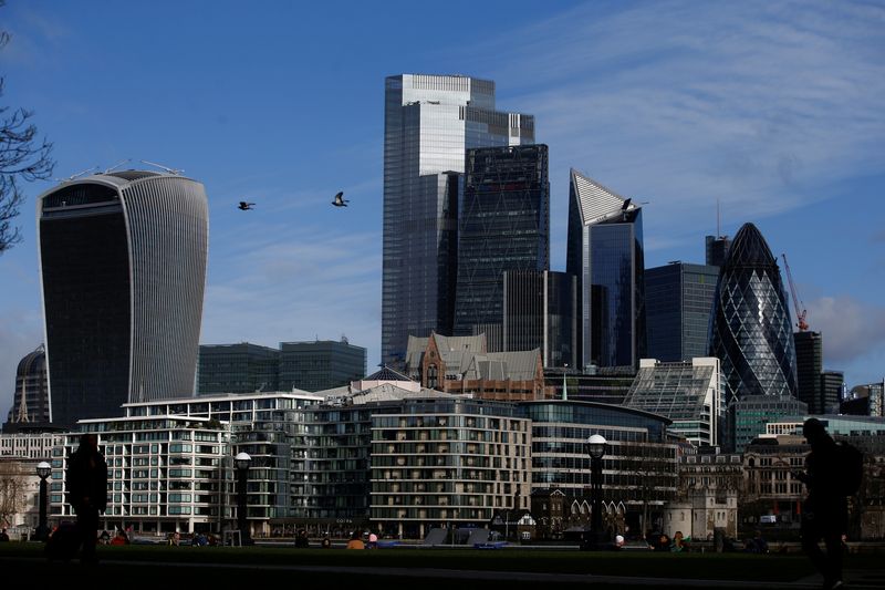 &copy; Reuters. FILE PHOTO: The City of London financial district can be seen in London, Britain, March 9 2020. REUTERS/Henry Nicholls
