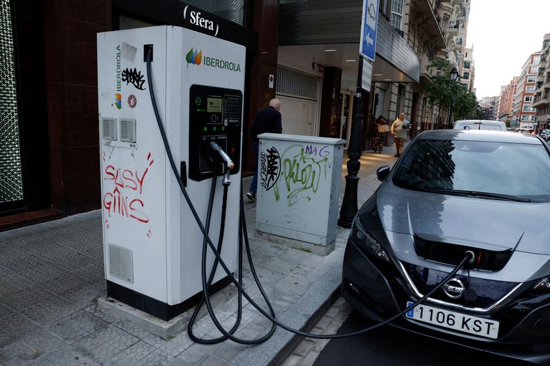 &copy; Reuters. FILE PHOTO: An electric vehicle is plugged into an Iberdrola charging station in Bilbao, Spain, October 25, 2022. REUTERS/Vincent West