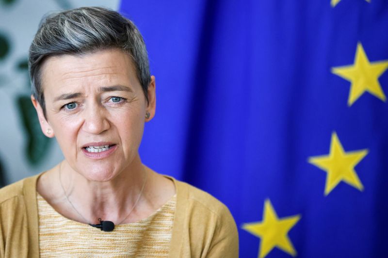 &copy; Reuters. FILE PHOTO: European Commission Vice President Margrethe Vestager speaks during an interview with Reuters in Brussels, Belgium, March 28, 2022. REUTERS/Johanna?Geron