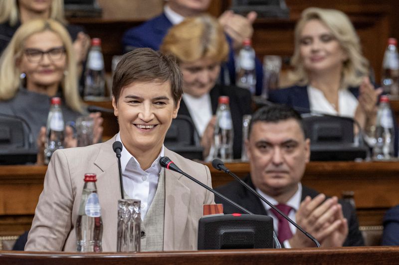 &copy; Reuters. FILE PHOTO: Serbia's Prime Minister-designate Ana Brnabic smiles before presenting government program in the Parliament in Belgrade, Serbia, October 25, 2022. REUTERS/Marko Djurica/File Photo