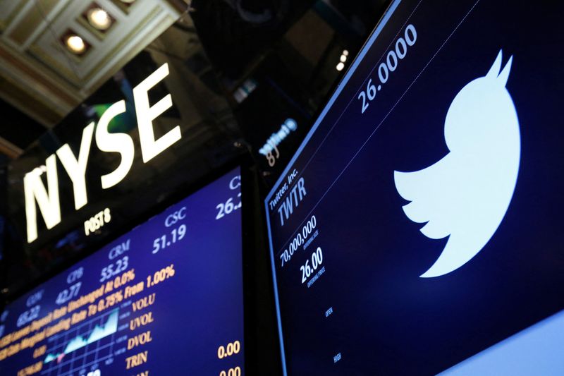 © Reuters. FILE PHOTO: The Twitter logo is seen on the floor at the New York Stock Exchange in New York, November 7, 2013.      REUTERS/Lucas Jackson