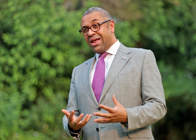 &copy; Reuters. British Foreign Secretary James Cleverly speaks during an interview with Reuters at the residence of British High Commissioner in New Delhi, India, October 29, 2022. REUTERS/Altaf Hussain