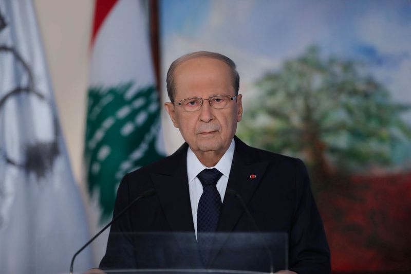 © Reuters.  الرئيس اللبناني ميشال عون خلال خطاب في بعبدا بلبنان في صورة من أرشيف رويترز.
