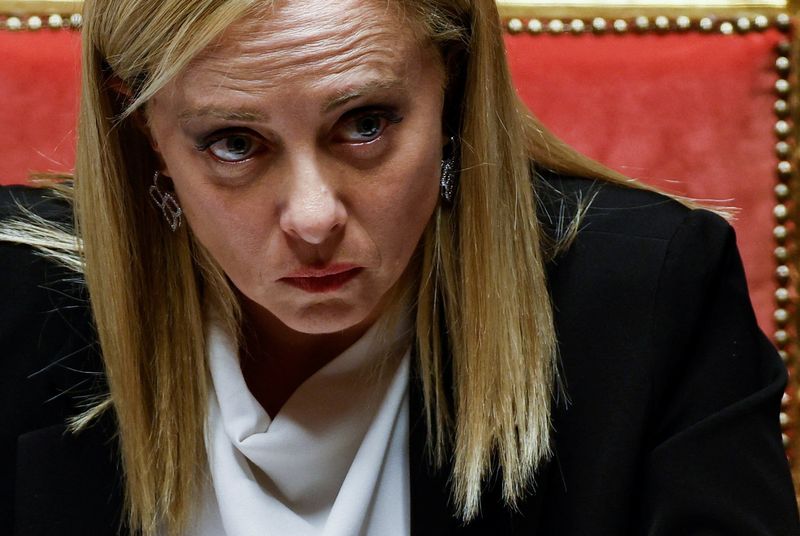 &copy; Reuters. Imagem de arquivo: A premiê italiana, Giorgia Meloni, em sessão do Parlamento. 26 de outubro, 2022. REUTERS/Guglielmo Mangiapane