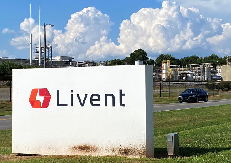 &copy; Reuters. FILE PHOTO: Lithium producer Livent Corp's processing plant is seen in Belmont, Gaston County, North Carolina, U.S. July 15, 2021. REUTERS/Ernest Scheyder