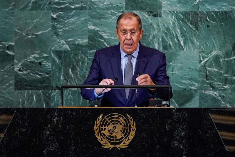 &copy; Reuters. Russia's Foreign Minister Sergei Lavrov addresses the 77th Session of the United Nations General Assembly at U.N. Headquarters in New York City, U.S., September 24, 2022. REUTERS/Eduardo Munoz