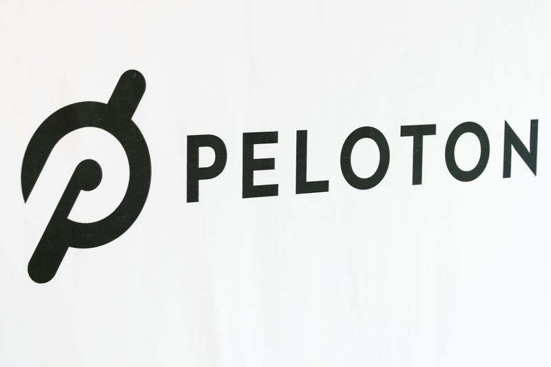 &copy; Reuters. FILE PHOTO: A Peloton logo is seen after the ringing of the opening bell for the company's IPO at the Nasdaq Market site in New York City, New York, U.S., September 26, 2019. REUTERS/Shannon Stapleton