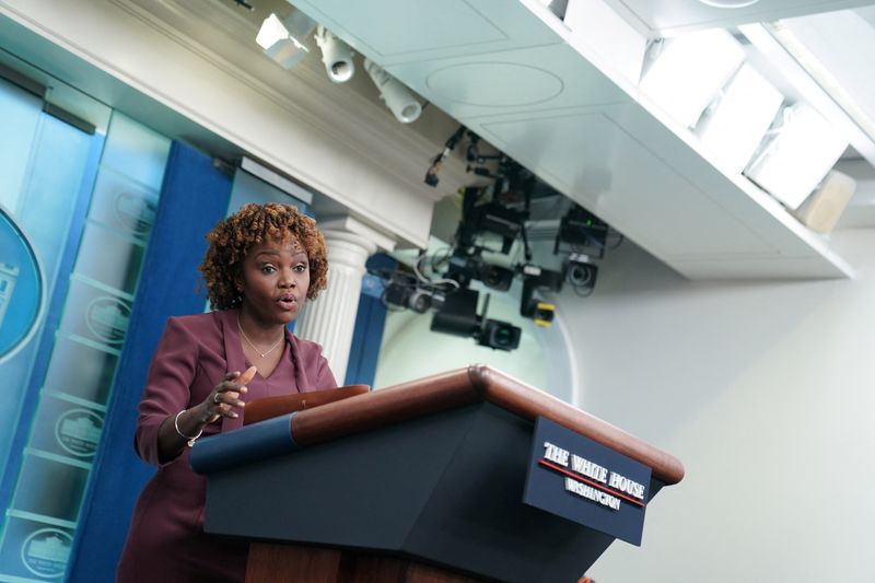 &copy; Reuters. White House Press Secretary Karine Jean-Pierre holds a press briefing at the White House in Washington, U.S., October 18, 2022. REUTERS/Sarah Silbiger