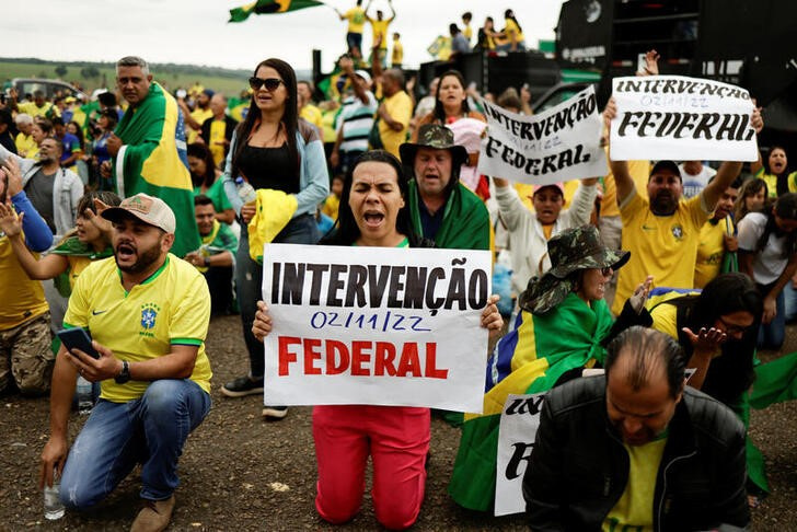 &copy; Reuters. Foto del miércoles de seguidores del Presidente Jair Bolsonaro en una manifestación en Anapolis, en el estado de Goias 
Nov 2, 2022. 
REUTERS/Ueslei Marcelino