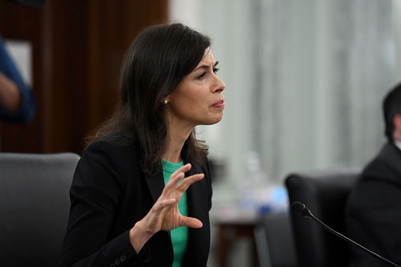 &copy; Reuters. FILE PHOTO: Jessica Rosenworcel attends an oversight hearing held by the U.S. Senate Commerce, Science, and Transportation Committee to examine the Federal Communications Commission (FCC), in Washington, U.S. June 24, 2020.    Jonathan Newton/Pool via REU