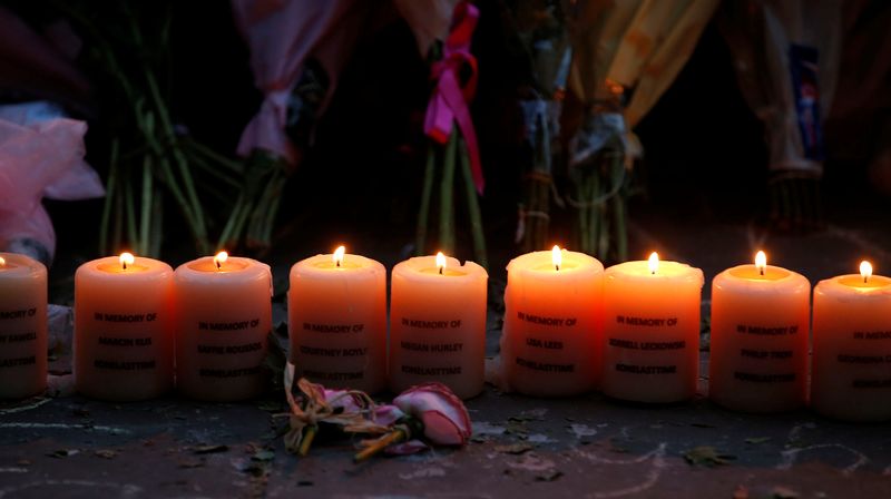 &copy; Reuters. Candles burn with the names of the dead during the first anniversary of the Manchester Arena bombing, in Manchester, Britain, May 22, 2018. REUTERS/Andrew Yates/File Photo