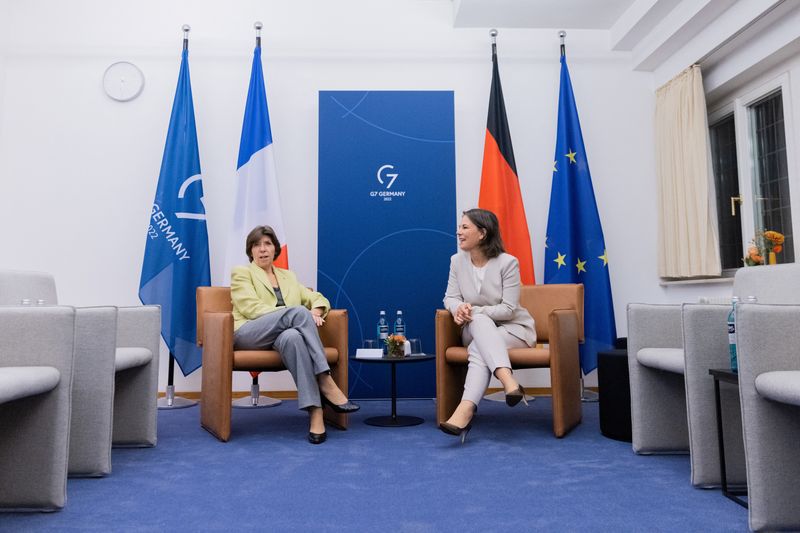 © Reuters. German Foreign Minister Annalena Baerbock meets with her French counterpart Catharine Colonna during a bilateral meeting at a G-7 foreign ministers meeting in Muenster, Germany November 3, 2022. Rolf Vennenbernd/Pool via REUTERS