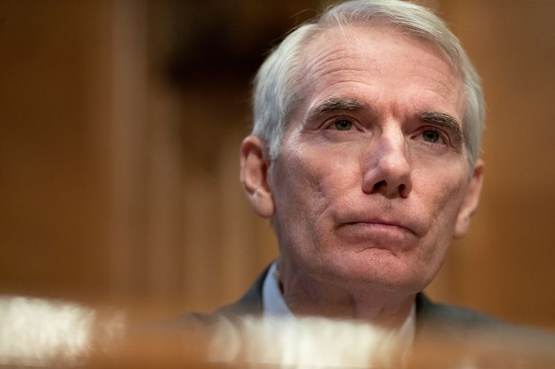 &copy; Reuters. FILE PHOTO - Committee Ranking Member U.S. Senator Rob Portman (R-OH) listens to opening remarks by former tech employee witnesses during a hearing before the U.S. Senate Homeland Security and Governmental Affairs Committee on Capitol Hill, in Washington,