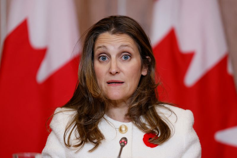 &copy; Reuters. Canada's Deputy Prime Minister and Minister of Finance Chrystia Freeland attends a news conference about the fall economic statement in Ottawa, Ontario, Canada November 3, 2022. REUTERS/Blair Gable