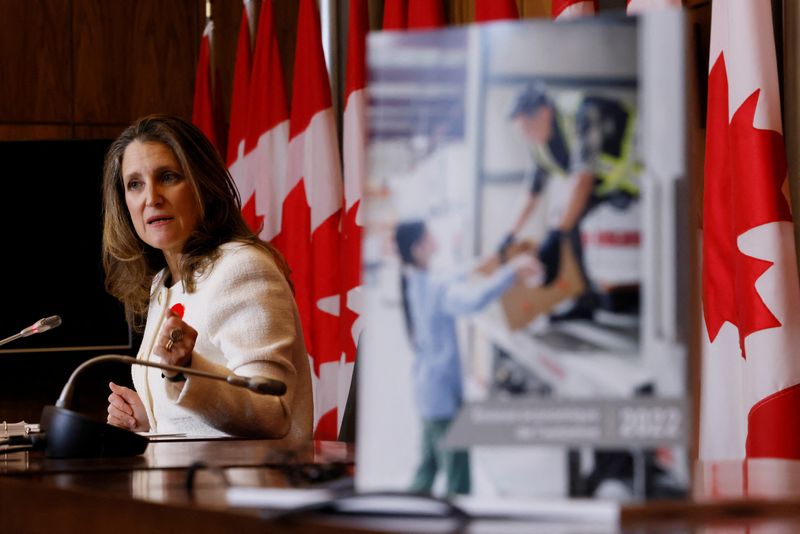 &copy; Reuters. Canada's Deputy Prime Minister and Minister of Finance Chrystia Freeland attends a news conference about the fall economic statement in Ottawa, Ontario, Canada November 3, 2022. REUTERS/Blair Gable