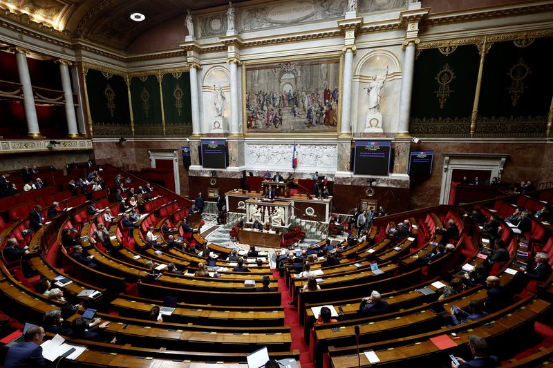 &copy; Reuters. A general view shows the hemicycle as members of parliament attend a debate at the National Assembly in Paris, France, October 19, 2022. REUTERS/Benoit Tessier/File Photo