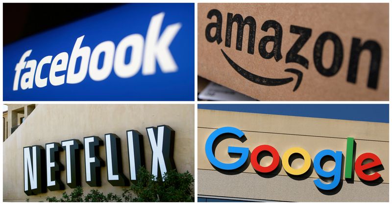 &copy; Reuters. FOTO DE ARCHIVO: Los logotipos de Facebook, Amazon, Netflix y Google en esta foto combinada de los archivos de Reuters.