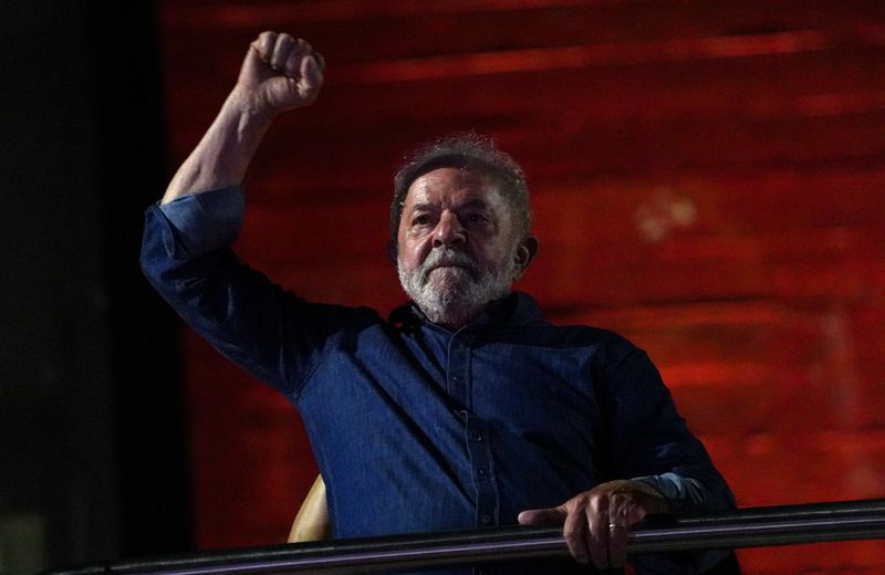 &copy; Reuters. FILE PHOTO: Brazil's former President and presidential candidate Luiz Inacio Lula da Silva reacts at an election night gathering on the day of the Brazilian presidential election run-off, in Sao Paulo, Brazil, October 30, 2022. REUTERS/Mariana Greif   