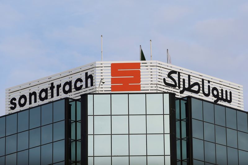 &copy; Reuters. FILE PHOTO: The logo of the state energy company Sonatrach is pictured at the headquarters in Algiers, Algeria November 20, 2019. REUTERS/Ramzi Boudina/File Photo