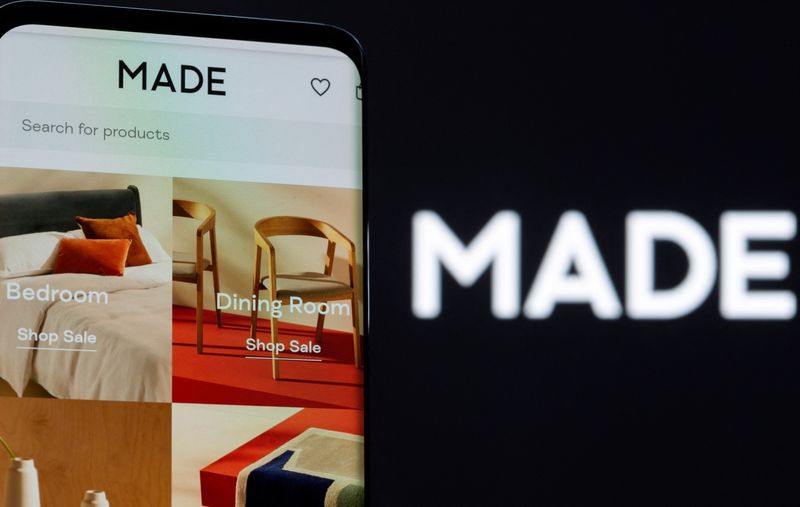 &copy; Reuters. FILE PHOTO: Made.com web site is seen on a smartphone in front of a displayed logo in this illustration taken June 16, 2021. REUTERS/Dado Ruvic/Illustration