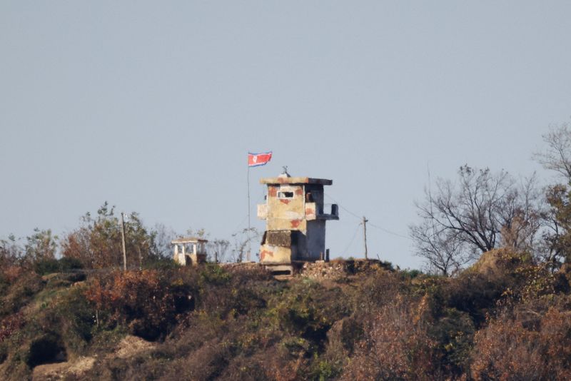 &copy; Reuters. FILE PHOTO: A North Korean guard post is seen in this picture taken near the demilitarized zone separating the two Koreas, in Paju, South Korea, November 4, 2022.    REUTERS/Kim Hong-Ji
