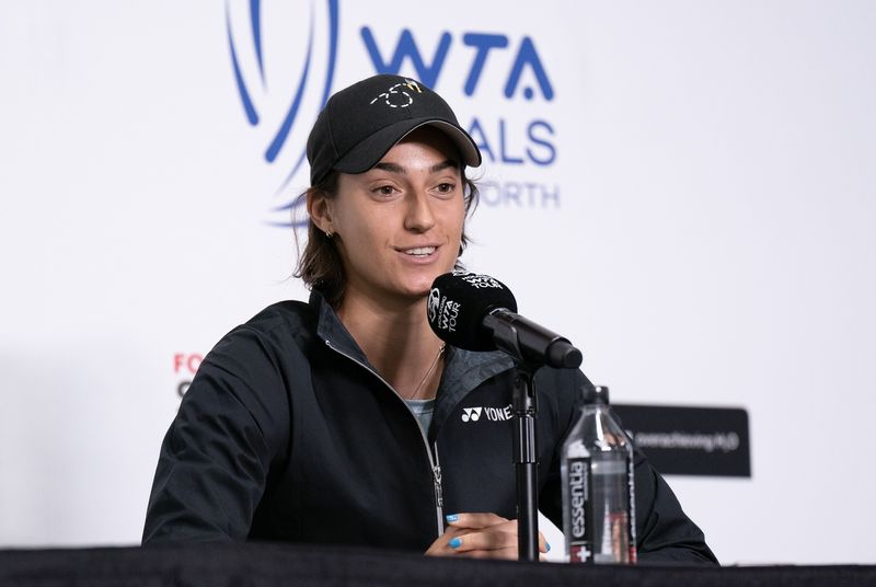 &copy; Reuters. FILE PHOTO: Nov 6, 2022; Forth Worth, TX, USA; Caroline Garcia (FRA) in her press conference after winning her semi final match against Maria Sakkari (GRE) on day seven of the WTA Finals at Dickies Arena. Mandatory Credit: Susan Mullane-USA TODAY Sports/F