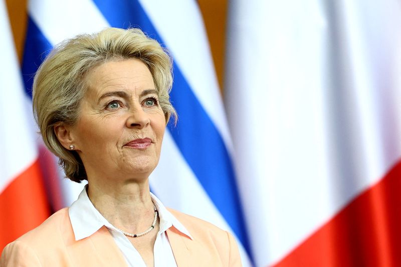 &copy; Reuters. FILE PHOTO: European Commission President Ursula von der Leyen looks on ahead of a family photo at the Western Balkans Summit at the Chancellery in Berlin, Germany, November 3, 2022. REUTERS/Lisi Niesner
