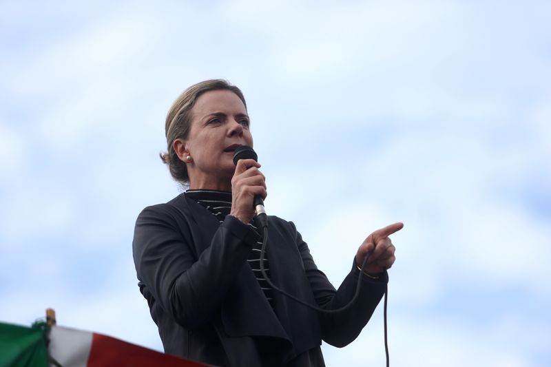 &copy; Reuters. Presidente do PT, Gleisi Hoffmann, discursa durante encontro com sindicalistas em São Bernardo do Campo
12/03/2019 REUTERS/Amanda Perobelli