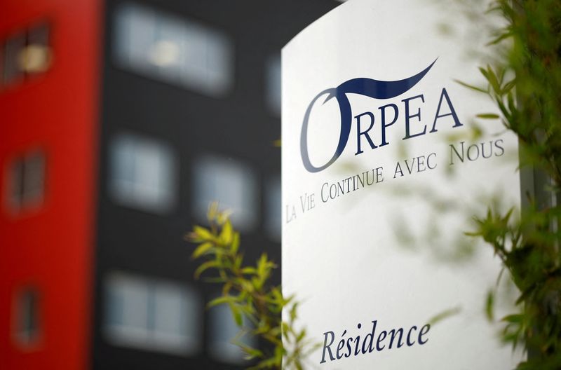 &copy; Reuters. FILE PHOTO: A view shows the logo of French care homes company Orpea at the entrance of a retirement home (EHPAD - Housing Establishment for Dependant Elderly People) in Reze near Nantes, France, February 2, 2022. REUTERS/Stephane Mahe/File Photo