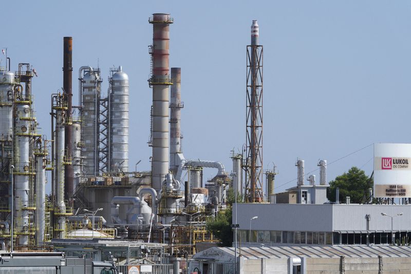 &copy; Reuters. FILE PHOTO: General view of the ISAB plant, the Lukoil-owned oil refinery in Sicily, which is likely to be affected by the embargo on Russian seaborne oil that goes into effect in December, in Priolo, Italy October 27, 2022. REUTERS/Antonio Parrinello