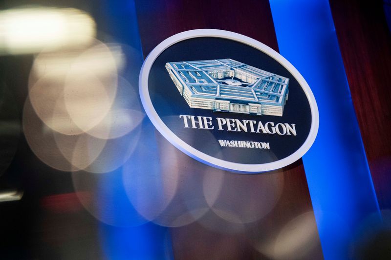 &copy; Reuters. FILE PHOTO: 
The Pentagon logo is seen behind the podium in the briefing room at the Pentagon in Arlington, Virginia, U.S., January 8, 2020. REUTERS/Al Drago/File Photo
