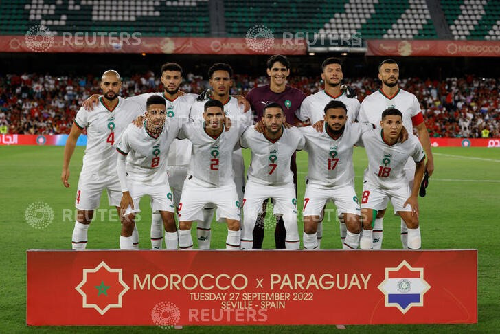 &copy; Reuters.  Sept 27, 2022 
Foto de archivo de la selección de Marruecos antes de un amistoso con Paraguay en Sevilla 
REUTERS/Marcelo Del Pozo