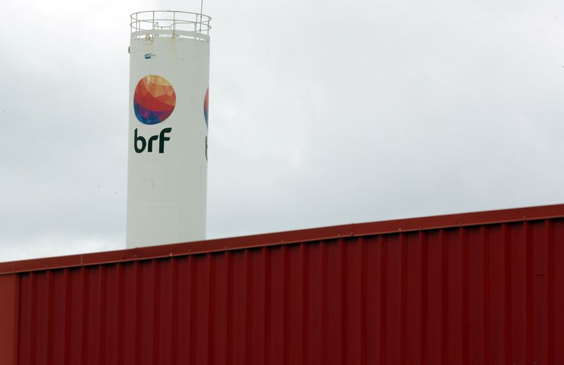 &copy; Reuters. FILE PHOTO: Meat processing company BRF SA's logo is pictured in its unit in Fortaleza, Brazil January 10, 2019. REUTERS/Paulo Whitaker/File Photo
