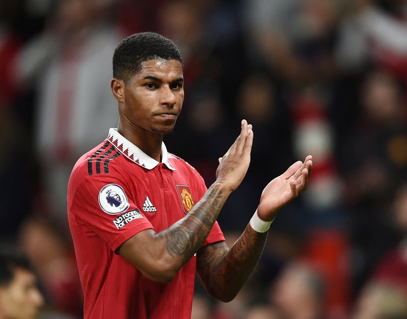 &copy; Reuters. Marcus Rashford em jogo do Manchester United 
 30/10/2022     REUTERS/Peter Powell