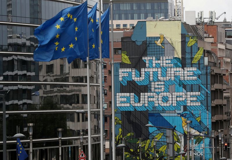 &copy; Reuters. FILE PHOTO: European Union flags fly near the European Commission headquarters in Brussels, Belgium, October 4, 2019. REUTERS/Yves Herman