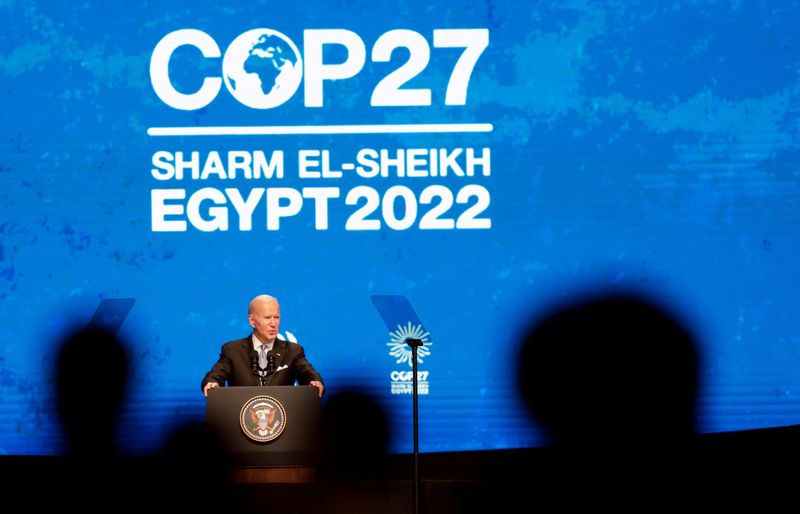 Protest takes place during U.S. President Biden's COP27 speech