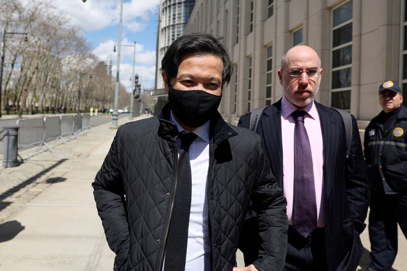 &copy; Reuters. FILE PHOTO: Ex-Goldman Sachs banker Roger Ng exits the Brooklyn Federal Courthouse (EDNY) after being found guilty for his part helping embezzle from Malaysia's 1MDB sovereign wealth fund, in Brooklyn, New York, U.S., April 8, 2022. REUTERS/Brendan McDerm