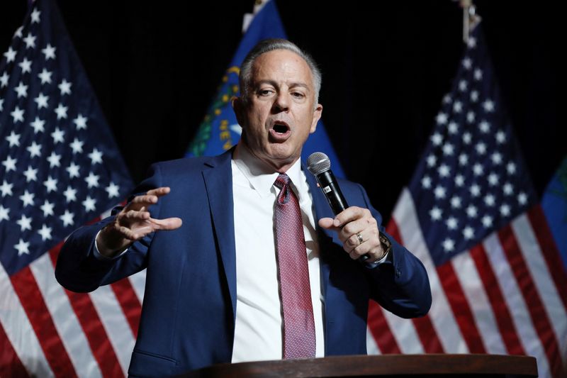 &copy; Reuters. FILE PHOTO: Republican nominee for Nevada governor Joe Lombardo speaks at the Stronger Nevada PAC election party for the U.S. midterm elections in Las Vegas, Nevada, U.S. November 8, 2022.  REUTERS/David Swanson