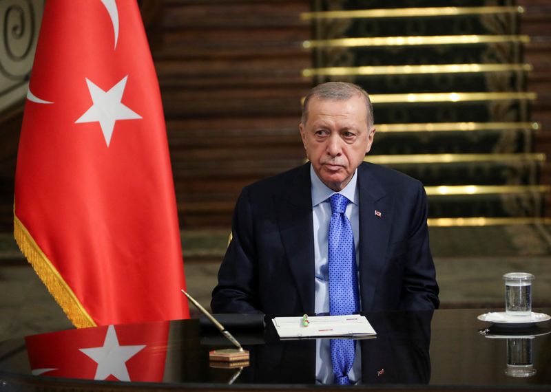 &copy; Reuters. الرئيس التركي رجب طيب أردوغان خلال مؤتمر صحفي في طهران يوم 19 يوليو تموز 2022. صورة لرويترز من وكالة أنباء غرب آسيا. 