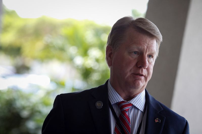 &copy; Reuters. FILE PHOTO: Nevada's Republican secretary of state candidate Jim Marchant speaks during an interview with Reuters, in West Palm Beach, Florida, U.S. September 10, 2022. REUTERS/Marco Bello