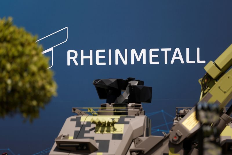 &copy; Reuters. FILE PHOTO: The logo of Rheinmetall is displayed at the Eurosatory international defense and security trade fair in Villepinte, near Paris, France June 13, 2022. REUTERS/Benoit Tessier/File Photo