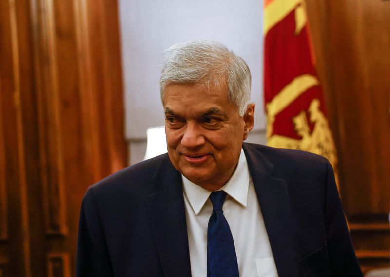 © Reuters. FILE PHOTO: Sri Lanka's President Ranil Wickremesinghe looks on during an interview with Reuters at Presidential Secretariat, amid the country's economic crisis, in Colombo, Sri Lanka August 18, 2022. REUTERS/ Dinuka Liyanawatte/