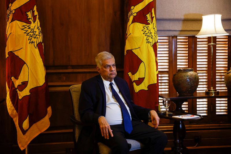 &copy; Reuters. FILE PHOTO: Sri Lanka's President Ranil Wickremesinghe attends an interview with Reuters at Presidential Secretariat, amid the country's economic crisis, in Colombo, Sri Lanka August 18, 2022. REUTERS/ Dinuka Liyanawatte
