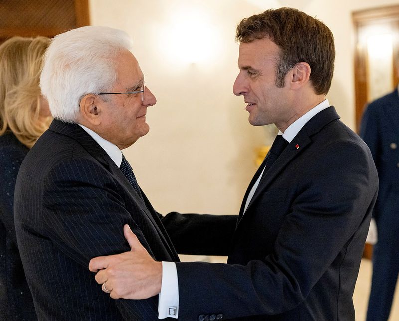 &copy; Reuters. FILE PHOTO: Italian President Sergio Mattarella meets with French President Emmanuel Macron, in Rome, Italy October 24, 2022. Italian Presidency/Handout via REUTERS 