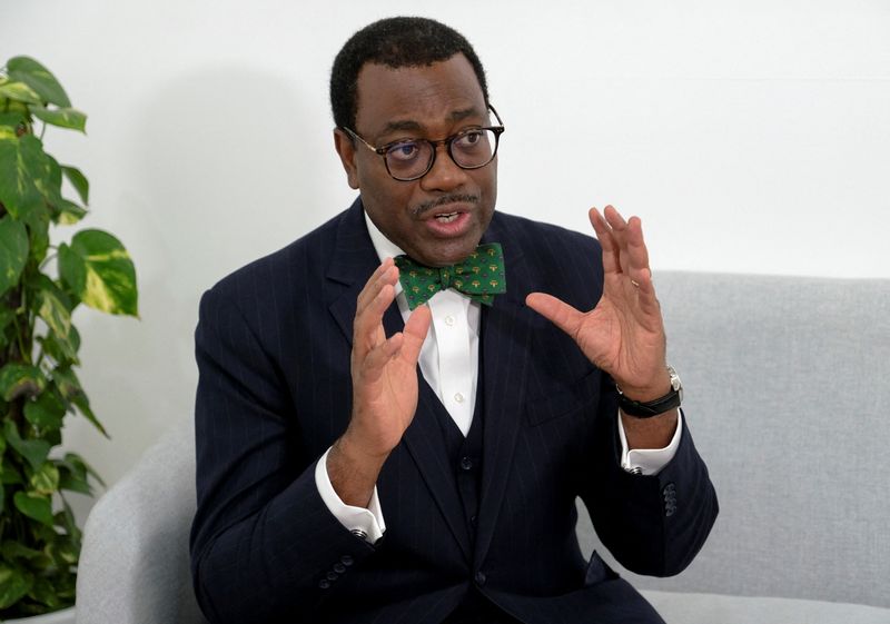&copy; Reuters. FILE PHOTO: African Development Bank President Akinwumi Adesina attends an inteview with Reuters at the COP27 climate summit in the Red Sea resort in Sharm el-Sheikh, Egypt, November 12, 2022. REUTERS/Emilie Madi/File Photo