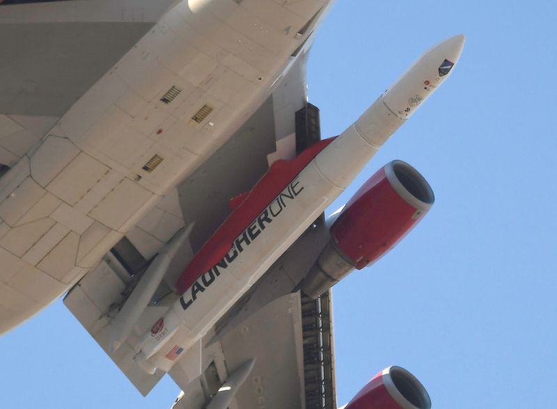 &copy; Reuters. FILE PHOTO: A modified Boeing 747 takes flight carrying Virgin Orbit's LauncherOne rocket, in Mojave, California, U.S., June 30, 2021. REUTERS/Gene Blevins
